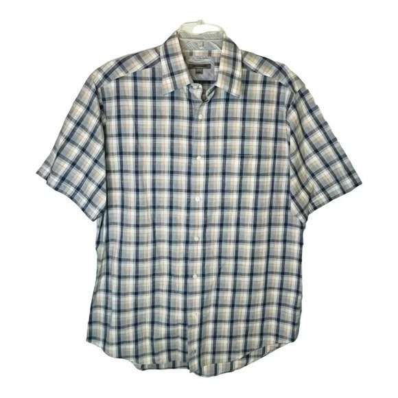 Johnston & Murphy Tailored Fit Plaid Short Sleeve Button Down Men Size Large - Picture 1 of 9